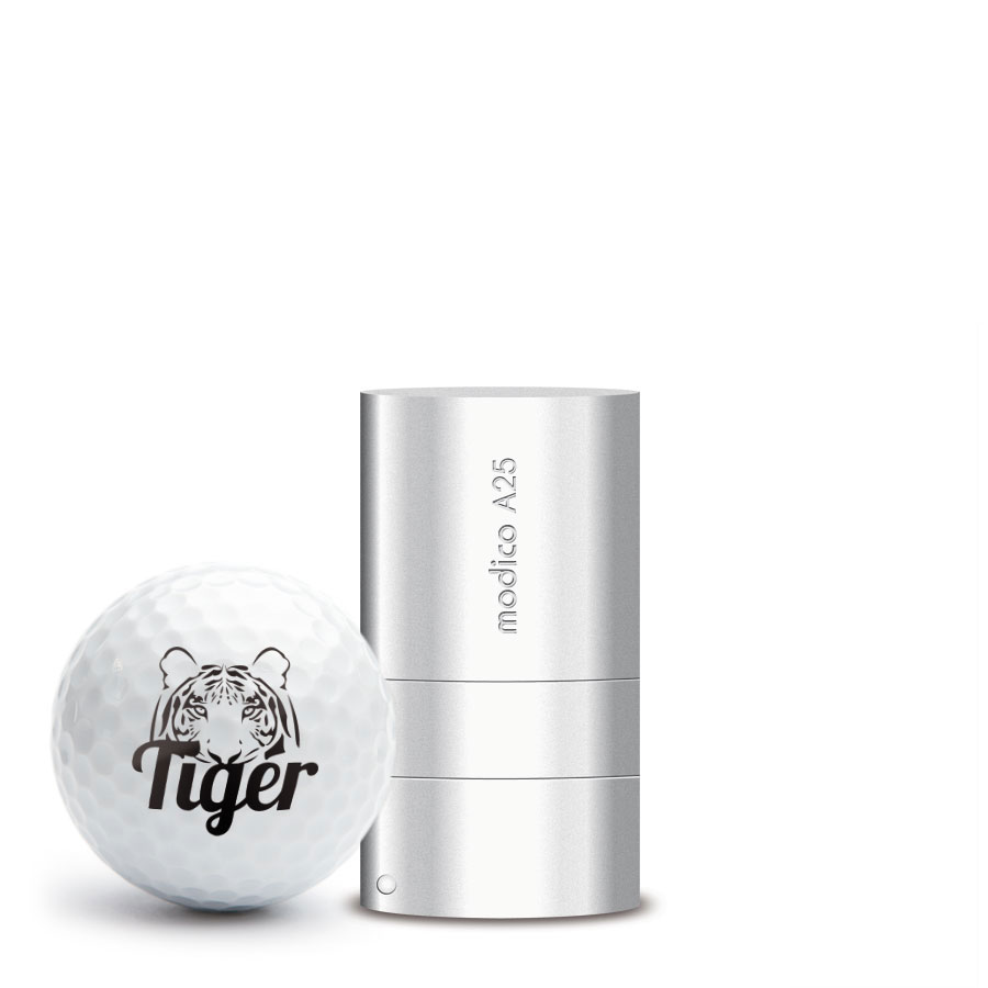 Golfballstempel AG25 mit eigenem Motiv – silbernes Aluminiumgehäuse