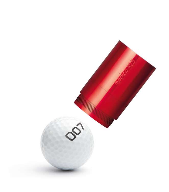 Golfballstempel AG25 in Rot mit Golfball, bedruckt mit '007' (Anspielung auf James Bond)