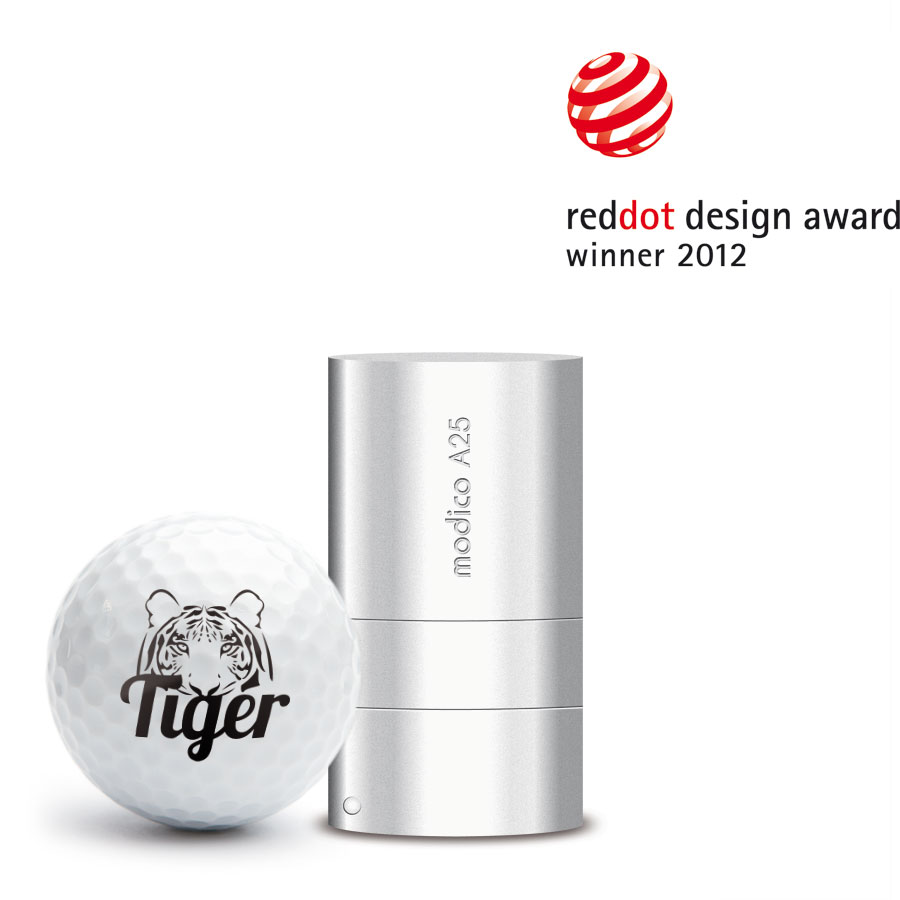 Golfballstempel AG25 mit eigenem Motiv – silbernes Aluminiumgehäuse
